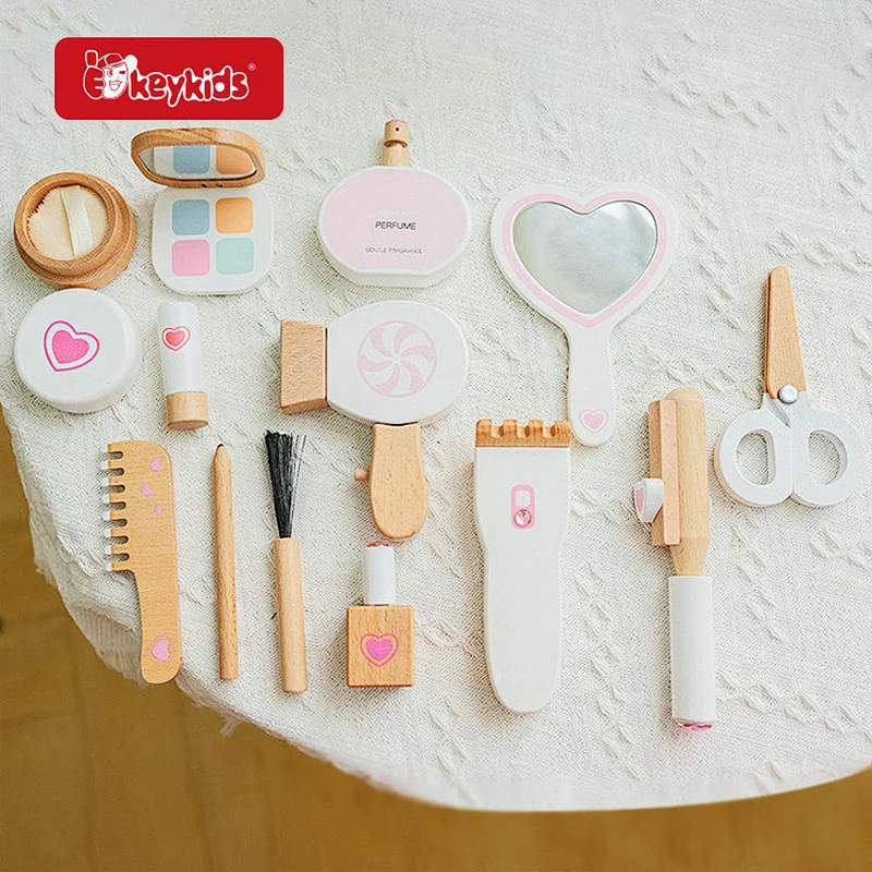 Kids Pretend Makeup Play Set Simulation Wooden Dressing Table With Chair W08H201