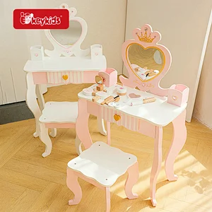 Kids Pretend Makeup Play Set Simulation Wooden Dressing Table With Chair W08H201