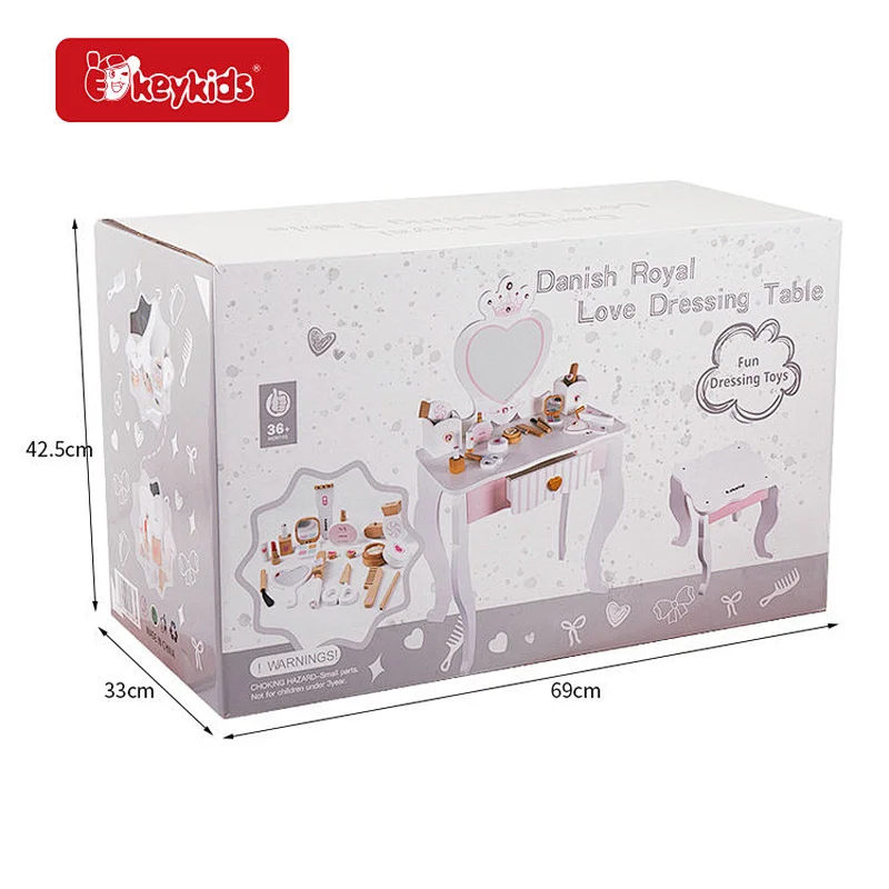 Kids Pretend Makeup Play Set Simulation Wooden Dressing Table With Chair W08H201